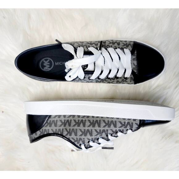 NWT Michael Kors Monogram Graphite Black Sneakers - Size 7 - Picture 1 of 13